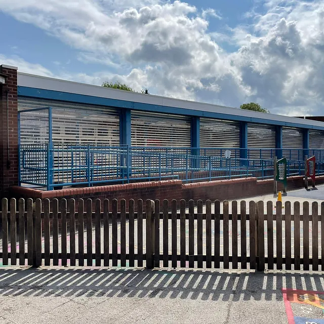 Transparent polycarbonate transpalink shutter at school